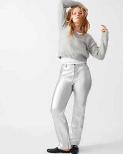 Steve Madden Loren Faux Leather Silver Straight Leg Pants size 28 NWT (44) - Picture 1 of 9