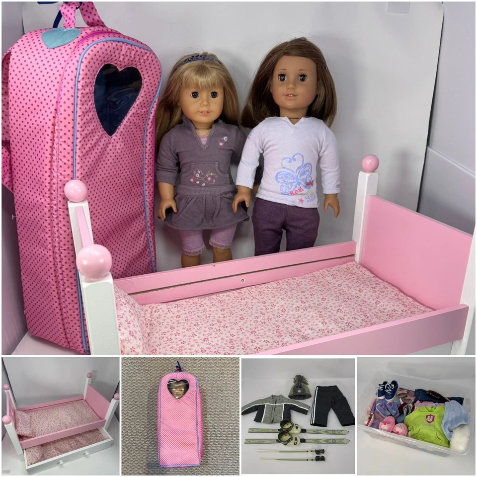 Lote de 2 roupas sapatos mochila cama bonecas American Girl com mais de 60 peças - Imagem 1 de 4