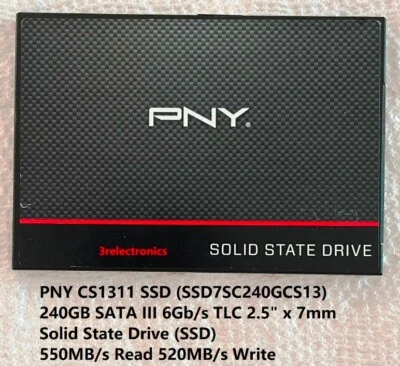 PNY CS1311 (SSD7SC240GCS13) 240GB SATA-3 TLC 6Gb/s 2.5" x 7mm Solid State Drive - Image 1 of 2
