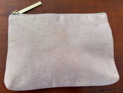 LANCOME Faux Suede PINK Rose Gold Cosmetic Makeup Zip Bag Pouch Case - Image 1 of 4