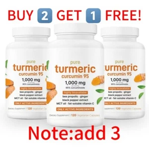 Pure Turmeric Curcumin Supplement 1000mg | 95% Curcuminoids |Veggie Caps|NEW - Picture 1 of 10