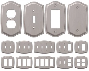 Wall Switch Plate Outlet Cover Toggle Duplex Outlet GFCI Rocker - Brushed Nickel - Picture 1 of 15