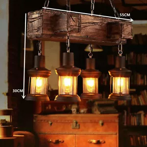 Retro 4-Lampe Rustikale Hängelampe Deckenlampe, Kronleuchter Holz Hängelampe 🔥 - Bild 1 von 17