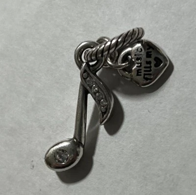 Nota Musical Brighton Chapado en Plata Dije Corazón Cuelga Swarovski Cristal Música Foto 1 de 2