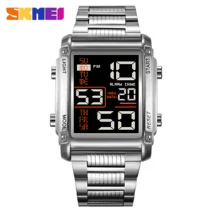 SKMEI Reloj Hombre Rectángulo Reloj Pulsera Día de la Semana Fecha Reloj Digital Niños Reloj de Acero - Imagen 1 de 30