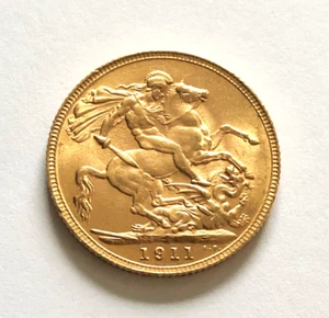 1911 Great Britain Gold Full Sovereign (.2354 oz) - King George - XF/AU - Picture 1 of 2