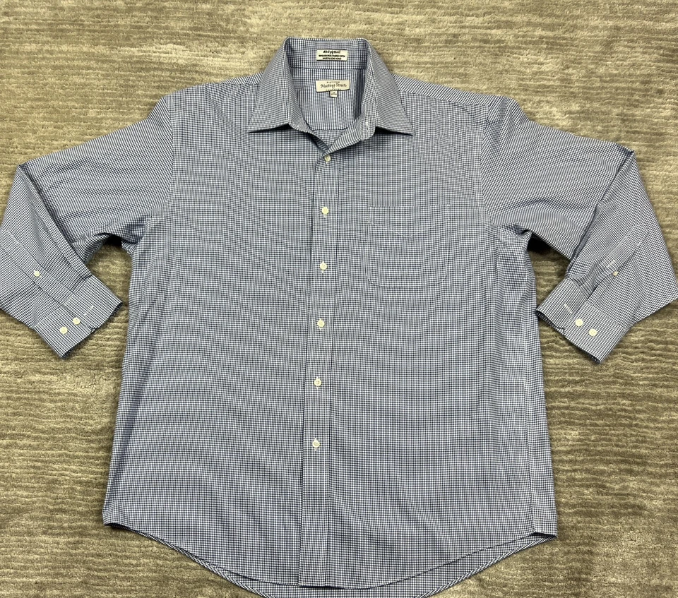 Рубашка мужская Meeting Street 17 32/33 синяя белая клетчатая 80-е 2-слойная саржа хлопок - Изображение 1 из 4