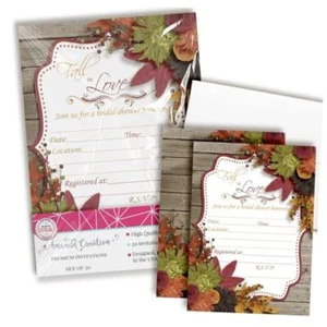 Fall in Love Autumn Leaves Bridal Shower Invitations, 20 5"x7" Cards Fill In - Picture 1 of 8