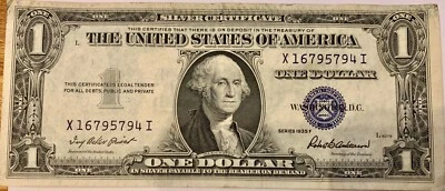 Own a Piece of History: 1935F $1 Blue Seal Silver Certificate (Select AU Grade) - Image 1 of 2