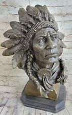 HUGE Indian Native American Art Chief Eagle Bust Bronze Marble Sculpture Gift