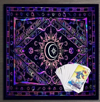 Sun & Moon Black Tarot Reading, Altar, or Rune Casting Cloth Size Approx 19"x19" - Image 1 of 2