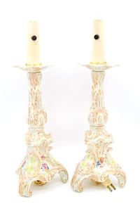 Vintage Ceramic Ornate Gold Gilt Floral Scroll Candlestick Lamp French Rococo - Picture 1 of 4