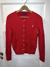 Ralph Lauren Cable Knit Cardigan Sweater Button Up Girls XL 16 Red