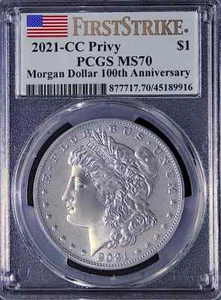2021-CC Privy Morgan Silver Dollar PCGS MS-70 FIRST STRIKE FLAG LABEL - Picture 1 of 2