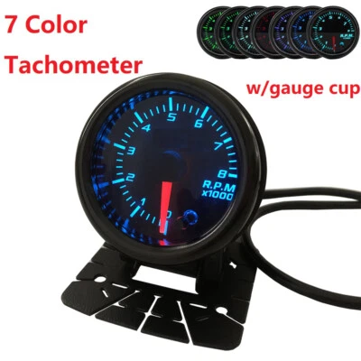 52mm Tacho Gauge 7 Color 2-1/16" Tachometer Tacho Meter GaugeW/CUP 0~8000 RPM - Image 1 of 4