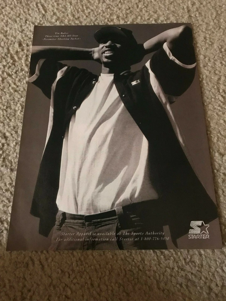 Vintage VIN BAKER 1990s STARTER Poster Print Ad PERIMETER SHOOTING JACKET RARE - Изображение 1 из 1