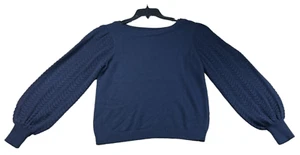 Charter Club Sweater Womens Size Medium Petite PM Navy Blue Puff Sleeve New - Picture 1 of 7