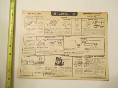 Buick Eight 1942 Serie 40 A 40 B Coche Automóvil Sistema de Afinación Gráfico Diagrama Foto 1 de 2