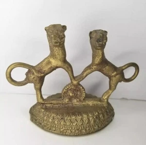 Vintage Brass Foot Scrubber Figurine 3" India Double Foo Dogs Lions Bath Decor - Picture 1 of 16