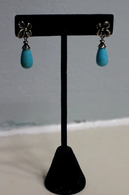 Vintage Ann King 924 and 18k Gold Turquoise Flower Earrings. - Image 1 of 4