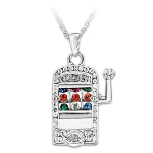 Slot Machine Lucky Jackpot Pendant Necklace With Moving Lever And Rotating Reel - Picture 1 of 4