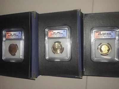 2007-D, 2007-P and 2007-S Washington Dollar coin Set (3pc)-ICG Certified  - Image 1 of 4