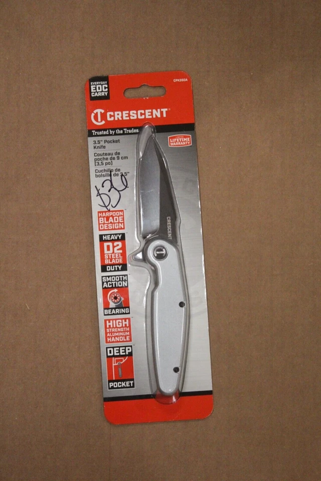 Crescent 3.5 Heavy Duty Steel Harpoon Blade Aluminum Handle Pocket Knife CPK350A