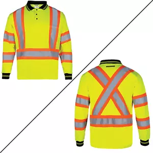 Hi Vis Polo Shirt X-BACK ANSI Reflective Safety Long Sleeve HIGH VISIBILITY - Picture 1 of 34