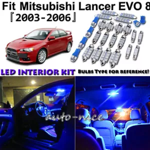 8x Blue LED Lights Interior Package For 2003 - 2006 Mitsubishi Lancer EVO 8 & 9 - Foto 1 di 8