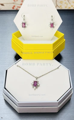 Juego de collar y pendientes Bomb Party, fusión natural cuarzo púrpura sobre rodio Foto 1 de 4