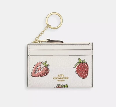 Estuche Coach Mini Skinny Id con Estampado de Fresa en Lienzo Tiza Multi CAR17 NUEVO CON ETIQUETAS Foto 1 de 4