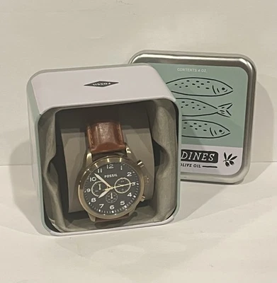 Reloj Cronógrafo Hombre Auténtico Fossil Flynn Pilot BQ2256 43mm Tono Dorado Negro Foto 1 de 4