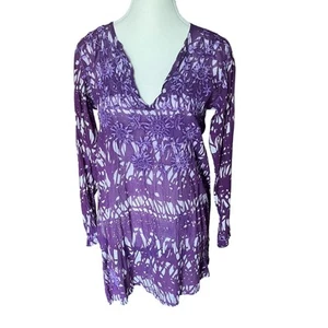 Simi Women's M Purple Cotton Top Indian Bohemian Boho Chic Casual Embroidered - Picture 1 of 5
