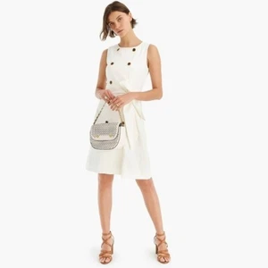 Vestido Vaina J Crew Marfil Doble Pecho Mezcla Lino - Talla 4 Oficina - Imagen 1 de 12