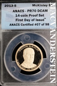 2013-S William McKinley Presidential Dollar - ANACS PR70 DCAM - Scarce  #SLJ65 - Picture 1 of 2