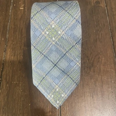 Corbata YVES SAINT LAURENT YSL Azul Verde Tartán Cuadros Toda Seda 58x3 Foto 1 de 4