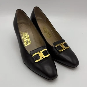 Salvatore Ferragamo Black Gancini Ornament Pumps Shoes Heels UK 6.5 (US 9) - Picture 1 of 13