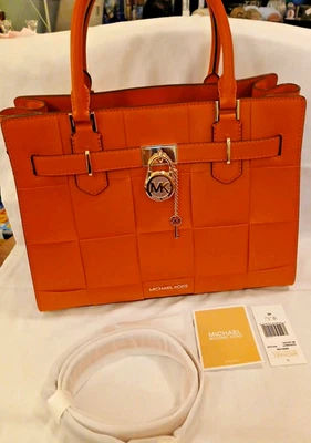 Michael Kors Hamilton 托特包,红粘土皮革(如橙色),金色装饰,状况完好 — 第 1/4 张图片