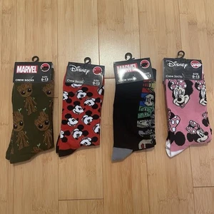 Disney Mickey Mouse, Minnie Mouse, Young Groot, and Marvel Kids Socks Set (4)  - Picture 1 of 14