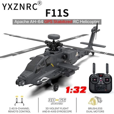 ​YXZNRC F11S AH-64D Apache 2.4G 6-Axis Gyro 9CH GPS Optical Flow RC Helicopter - Image 1 of 4