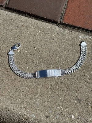 Heavy Solid Sterling Silver 2 Row Curb Link ID Bracelet 8 Inches 9mm - Image 1 of 3