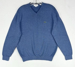 Lacoste Cotton V-Neck Pullover Sweater Size Large /5 Blue Gator Logo Soft - Picture 1 of 11
