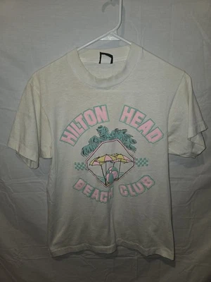 Camiseta blanca vintage Diamond Dust para hombre Hilton Head Beach Club talla M Foto 1 de 4