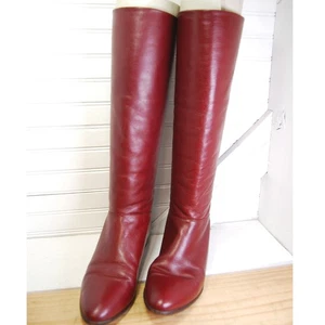 Botas de cuero italianas vintage Hana Mackler hasta la rodilla para mujer 7AA borgoña estrechas - Imagen 1 de 8
