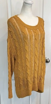 Suéter tejido por ANTHROPOLOGIE M dorado/amarillo boho acogedor cómodo con cable abierto transparente Foto 1 de 4