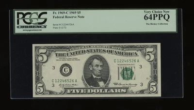 DBR 1969 $5 FRN Philadelphia Fr. 1969-C PCGS 64 PPQ Serial C12246526A - Image 1 of 2