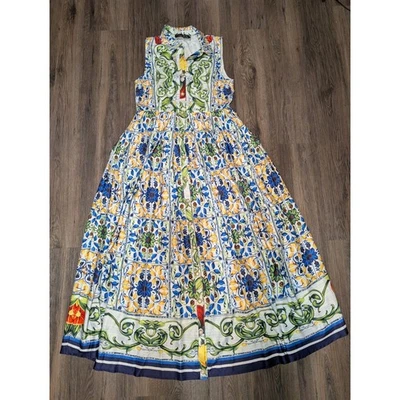 Dalia MacPhee Tile Print Maxi Dress Collared Sleeveless Summer Medium - Image 1 of 3