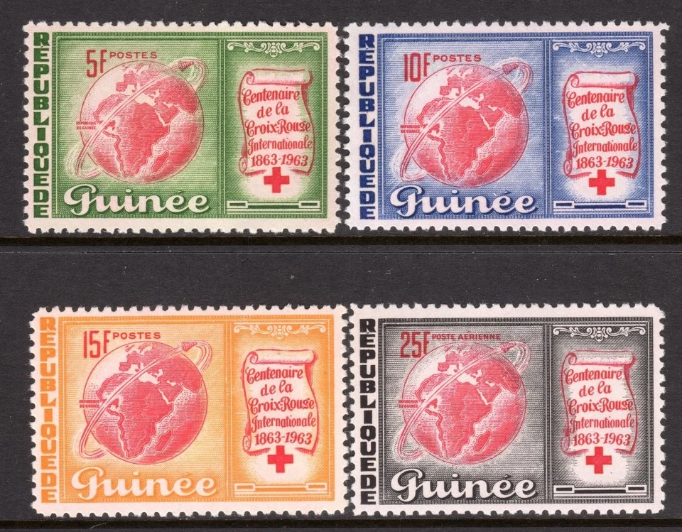 Guinea Scott #309-11, C50 en estado bastante bueno MNH 1963 Centenario Cruz Roja Internacional Foto 1 de 1