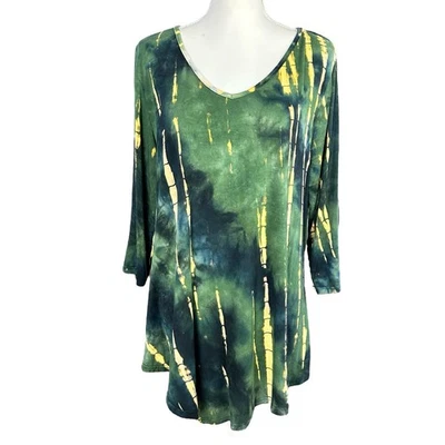Top Ninedaily Mujer Talla XXL Verde Amarillo Rayón Elastizado Asimétrico Boho Túnica Artística Foto 1 de 4