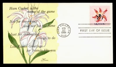 DR WHO 1981 FDC LILY FLOWER HAM HAND COLORED CACHET M58384 - Image 1 of 2